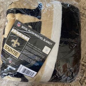 Saints Royal Plush Raschel Blanket - Black, Gold, and White